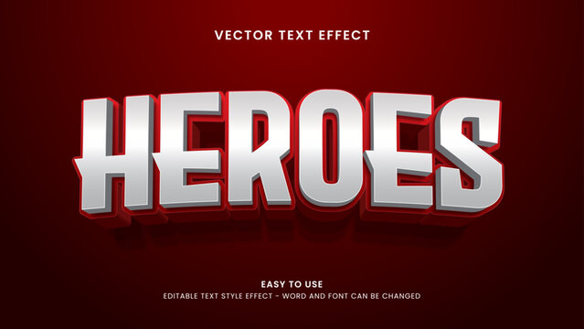 editable text effect heroes 3d style premium vector