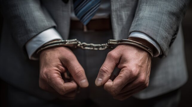 handcuff release The man s cuffs were removed cleared innocent defendant gray suit businessperson termination of legal action