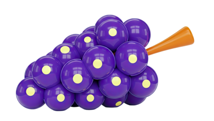 Stylized Purple Grapes with Yellow Dots and Orange Stem