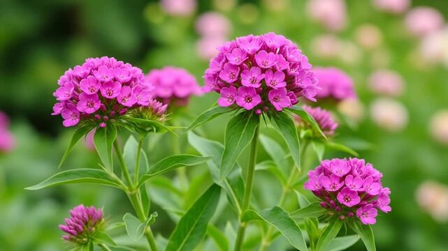Close-up of vibrant pink sweet william flowers with soft green bokeh background