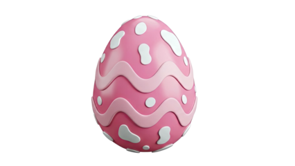 Pink Easter Egg with White Polka Dots and Wavy Stripes