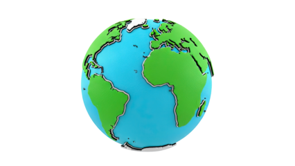Cartoon Globe of Earth with Continents and Oceans