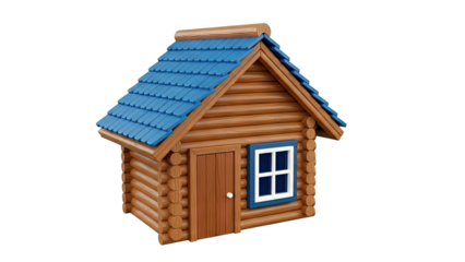 Cute cartoon log cabin with blue roof