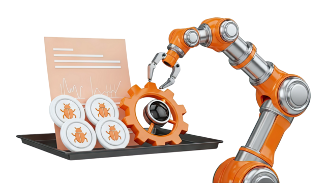Robotic Arm and Bug Icons Symbolizing Software Debugging - Powered by Adobe