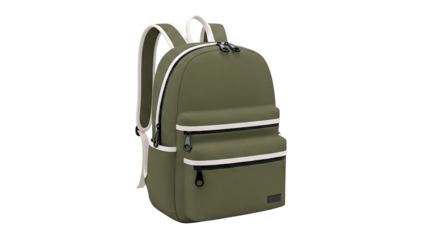 Olive Green Backpack with Cream Trim and Multiple Zipped Pockets