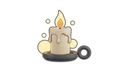 3D Cartoon Candle with Dripping Wax and Glowing Orbs