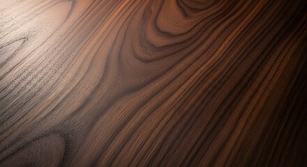 Fototapeta premium Close-up of dark brown wooden surface with grain pattern reflecting light