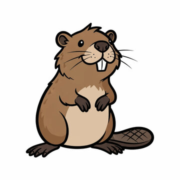 Adorable Cute Cartoon Beaver Sitting and Smiling Vector Illustration
