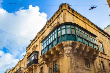 Green balcony over looking main street in Valletta, Malta