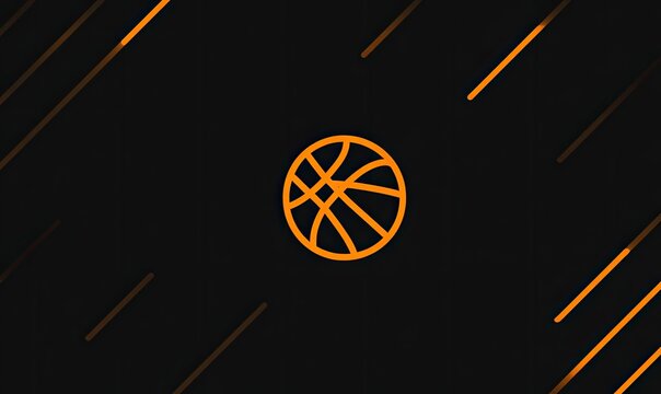 Black background with orange lines and basketball graphic