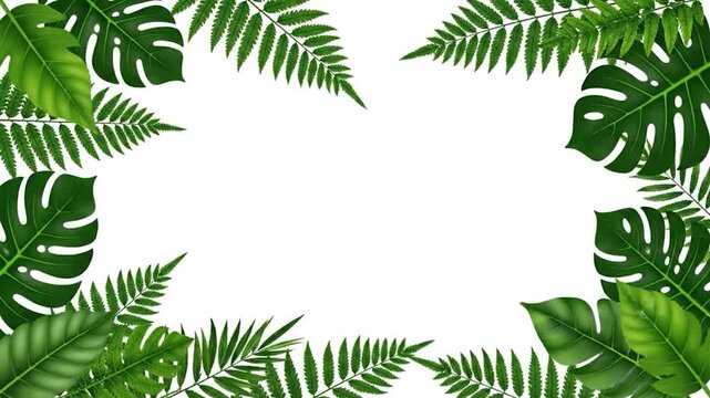 Tropical Green Leaves Frame Background for Summer Designs and Invitations.