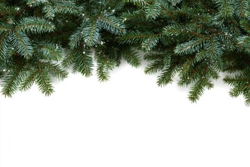 Obraz premium Close-up of lush evergreen fir branches with sparse snow against white