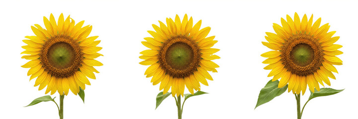Fototapeta premium Sunflower isolated on white background, Helianthus annuus bloom cutout, high resolution yellow sunflower head, botanical stock photo, sunflower clipart PNG style, macro floral image