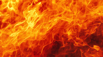 Detailed macro shot of brilliant orange fire flames with luminous glow and swirling abstract patterns