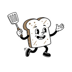 Funny cartoon chef holding a spoon and smiling