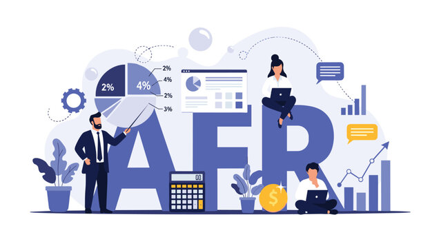 AFR (Applicable Federal Rate) finance concept with a business team analyzing interest rates, charts, and financial data.