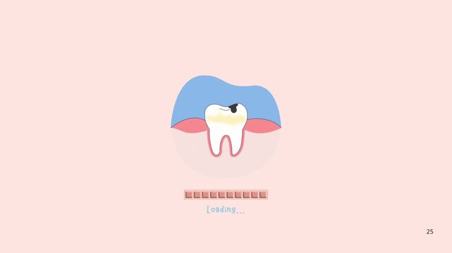Cartoon depiction of a tooth with a cavity, illustrating dental health issues and potential treatment options