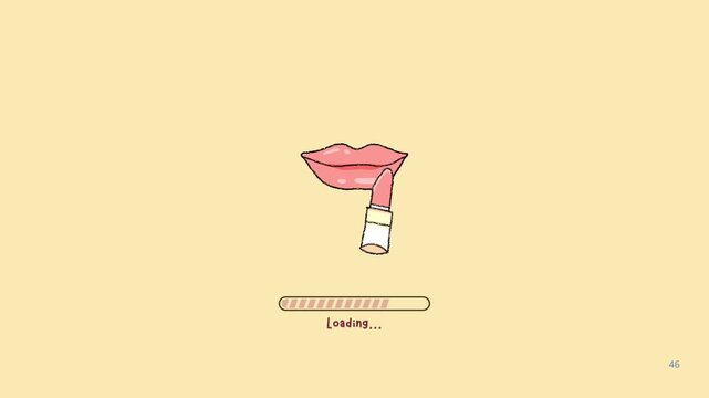 Charming illustration of pink lips getting a lipstick application, featuring a digital loading bar to symbolize the ongoing beauty preparation process
