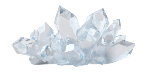 A Realistic 3d Render of a Beautiful Cluster of Sharp Clear Quartz or Ice Crystals with Detailed Mineral Facets Isolated on a Transparent Background.