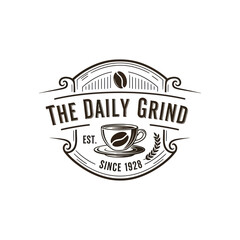 Obraz premium The Daily Grind Coffee Shop Logo Design with Vintage Aesthetic.