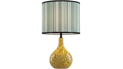 Yellow Table Lamp with Striped Lampshade