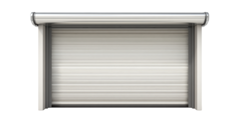 A Realistic 3d Render of a Closed Silver Metal Roller Shutter Door Used for Garages and Warehouses Isolated on a Transparent Background
