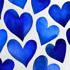 Obraz premium Watercolor blue hearts float on a textured white background creating a gentle, artistic pattern perfect for romantic backgrounds designs.
