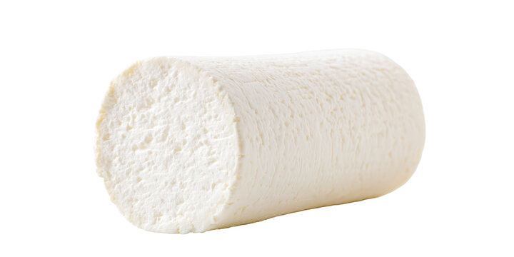 A Detailed Closeup of a Fresh Log of Creamy White Goat Cheese Showing Its Soft Porous Texture, Isolated on a Transparent Background.