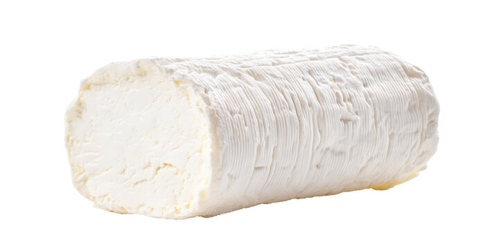 A Fresh Log of Soft White Goat Cheese with a Characteristic Wrinkled Rind Displaying Its Creamy Texture on a Transparent Background
