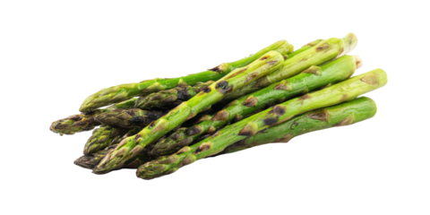A Pile of Delicious Grilled Green Asparagus Spears with Char Marks Making a Healthy Vegetable Side Dish Isolated on a Transparent Background.