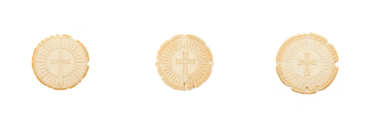 Holy Bread Christian Communion Wafer Used in Eucharist Ritual, Church Worship, Religious Ceremonies and Sacred Faith Practice Isolated on White Background