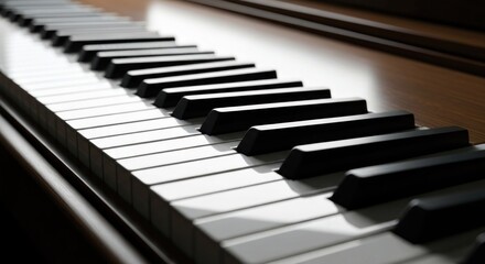 Naklejka premium Close-up of a piano keyboard in perspective, with white and black keys
