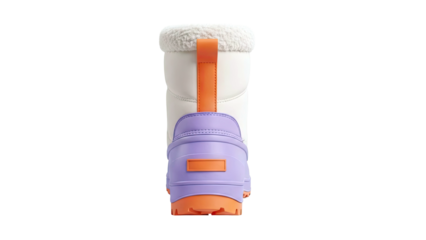 Winter boots with sherpa lining, purple heel, and orange accents
