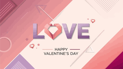Creative concept of Happy Valentines Day poster, card. Modern minimal design template with trendy geometric Love typography for celebration, decor, ads, branding, banner, cover