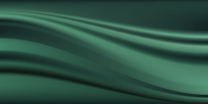 Luxury emerald green silk velvet fabric texture with smooth flowing waves - rich satin material with elegant soft folds and curves for fashion design, upholstery or premium textile backgrounds.