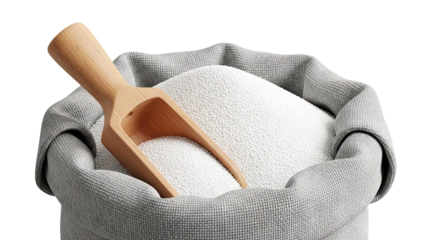 White Granules in a Sack with Wooden Scoop