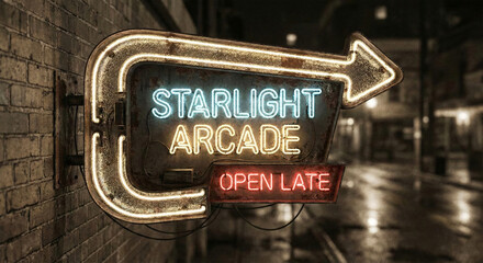 Neon sign glowing with glitter texture in vintage style