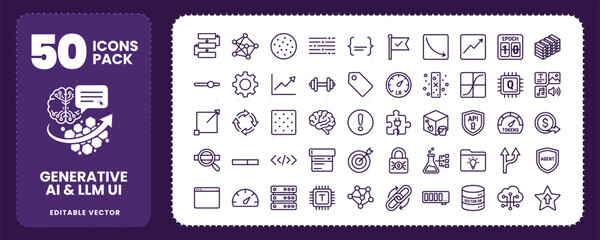 Large language model and deep learning analytics icons set vector