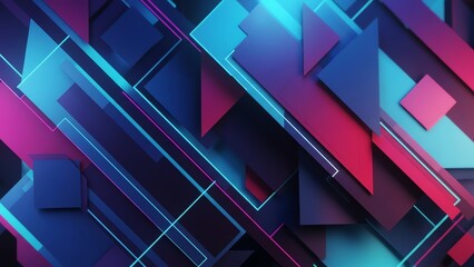 Abstract geometric digital art with vibrant pink and blue shapes and lines, modern graphic design background
