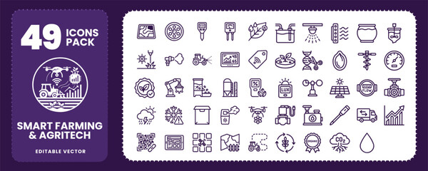 Smart farming and agricultural technology automation icons set vector