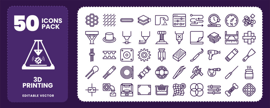 3D printing and additive manufacturing industrial icons set vector