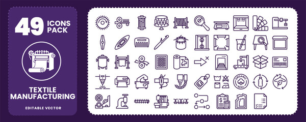 Textile Manufacturing and Sewing Industry Icon Pack Vector