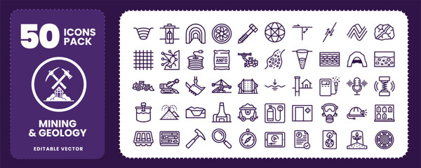 Mining and Geology Icons Extraction Industry Vector Line