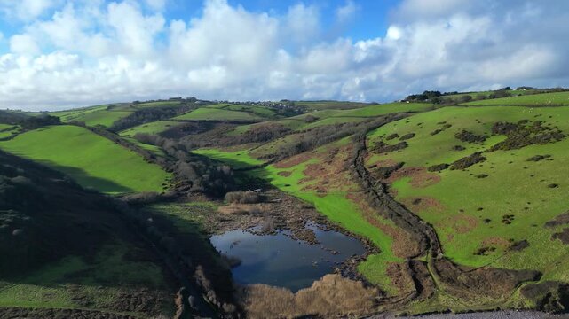 Man Sands, South Devon, England: DRONE VIEWS: A secluded beach on the South Devon coast just south of Brixham. The lagoon behind the beach is a haven for birds and grass snakes.
