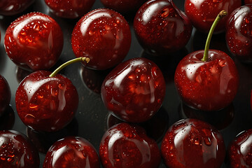 cherry skin texture, glossy red surface, fresh reflective lighting