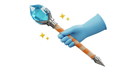 Stylized Hand Holds Magical Gem-Topped Staff with Sparkles