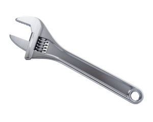 A shiny adjustable wrench is featured on a clean white background, symbolizing precision and versatility in mechanics and repair tasks.