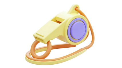 Yellow and purple whistle with orange lanyard