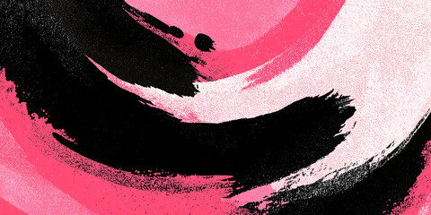 Abstract bright background with paint strokes. Black and pink banner colors. Paint stains and strokes.