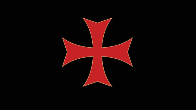 Vector Templar Red Cross with Golden Outline on Black Background